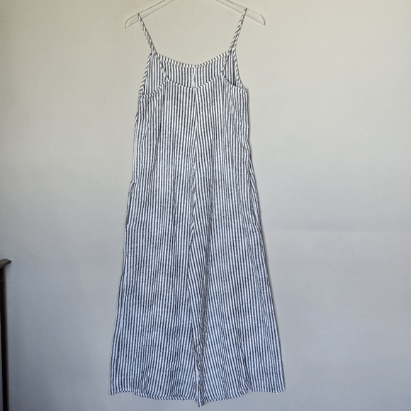 Vitamin A Linen Black Stripe Capri Jumpsuit - Picture 10 of 13